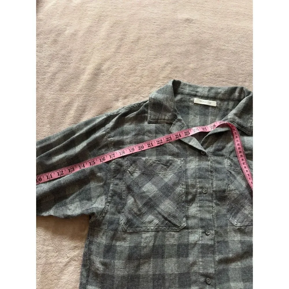 Mustard Seed Top Shirt Plaid Pull On Sleeve V‎ Neck Hi Low Hem Boho Sz S - Picture 8 of 10